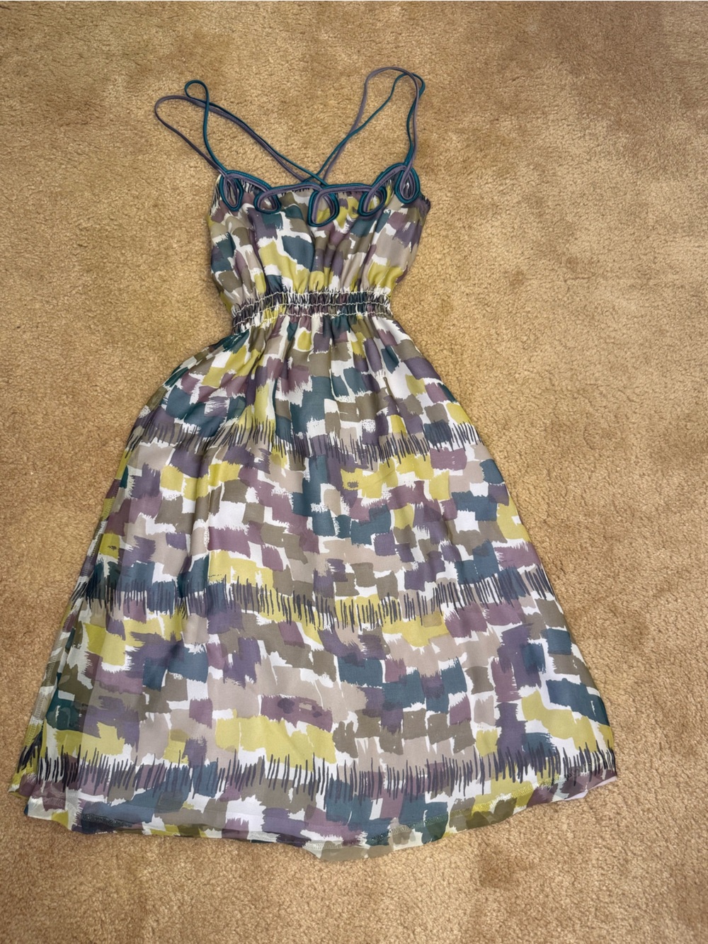 Wendy Katlen Abstract Print Dress- Olive, Teal, Purple, Gray